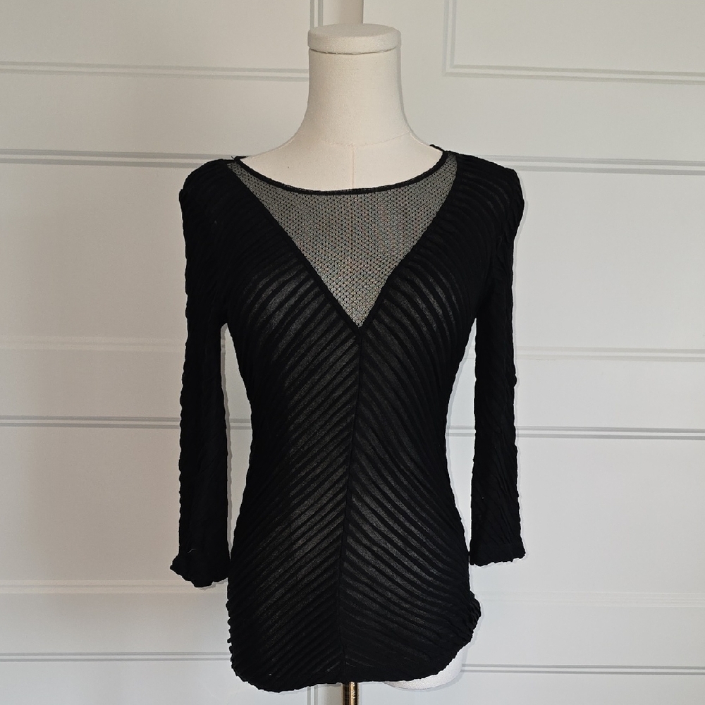 bebe Black Textured Mesh Blouse